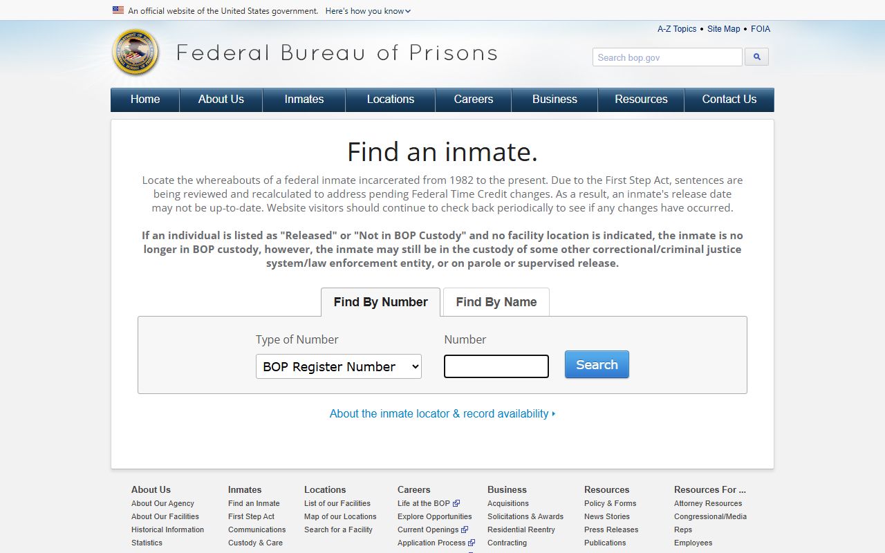 Federal BOP inmate locator, which does not publish county-style mugshots