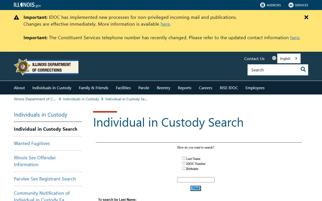 IDOC Individual in Custody Search for sentenced Putnam County inmates