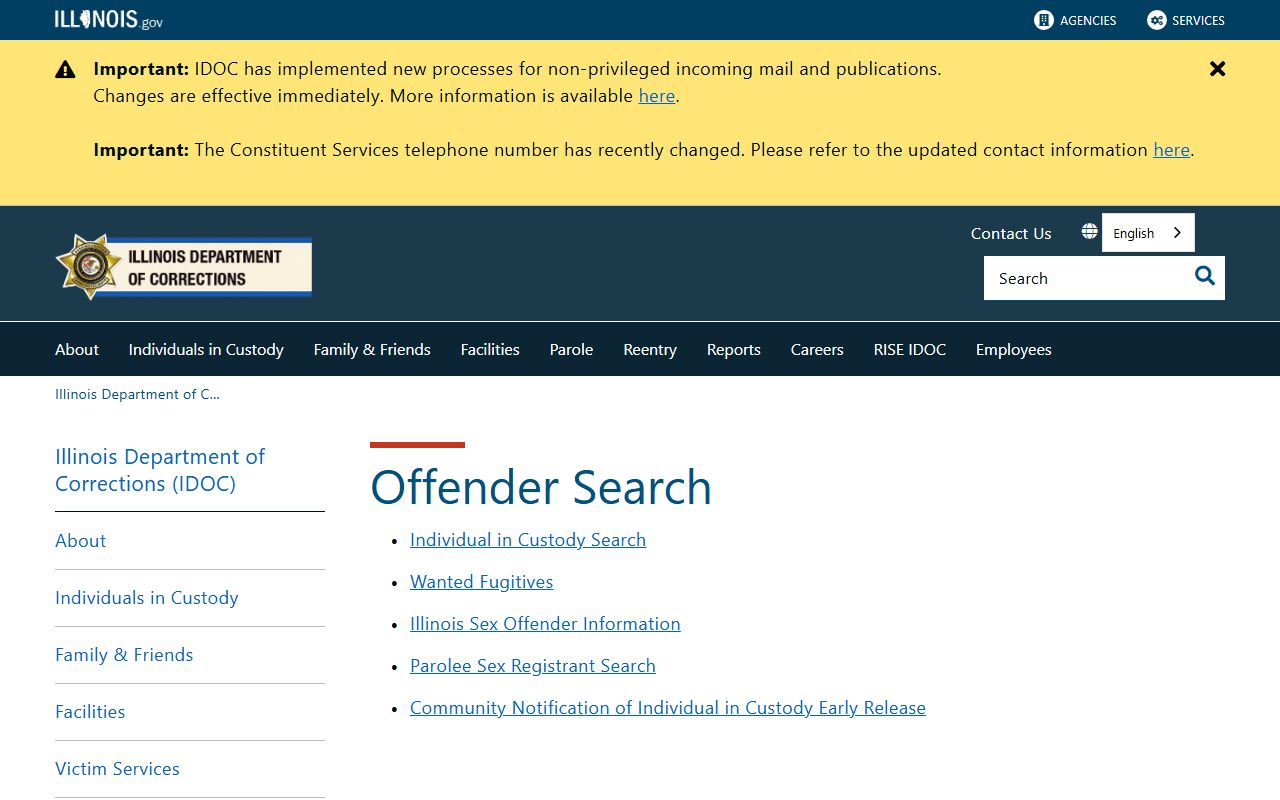 IDOC offender search hub used for the Putnam County inmate population in state custody