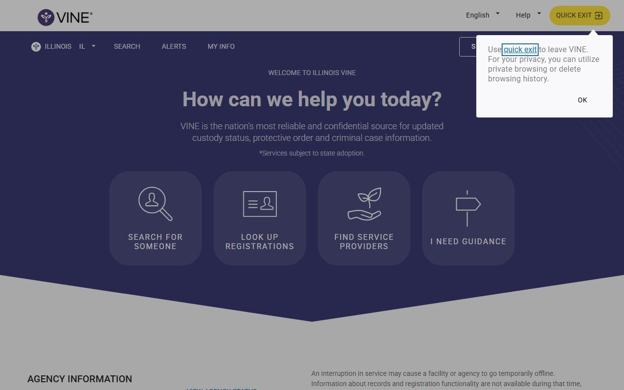 Illinois VINE portal for Putnam County inmate custody notifications