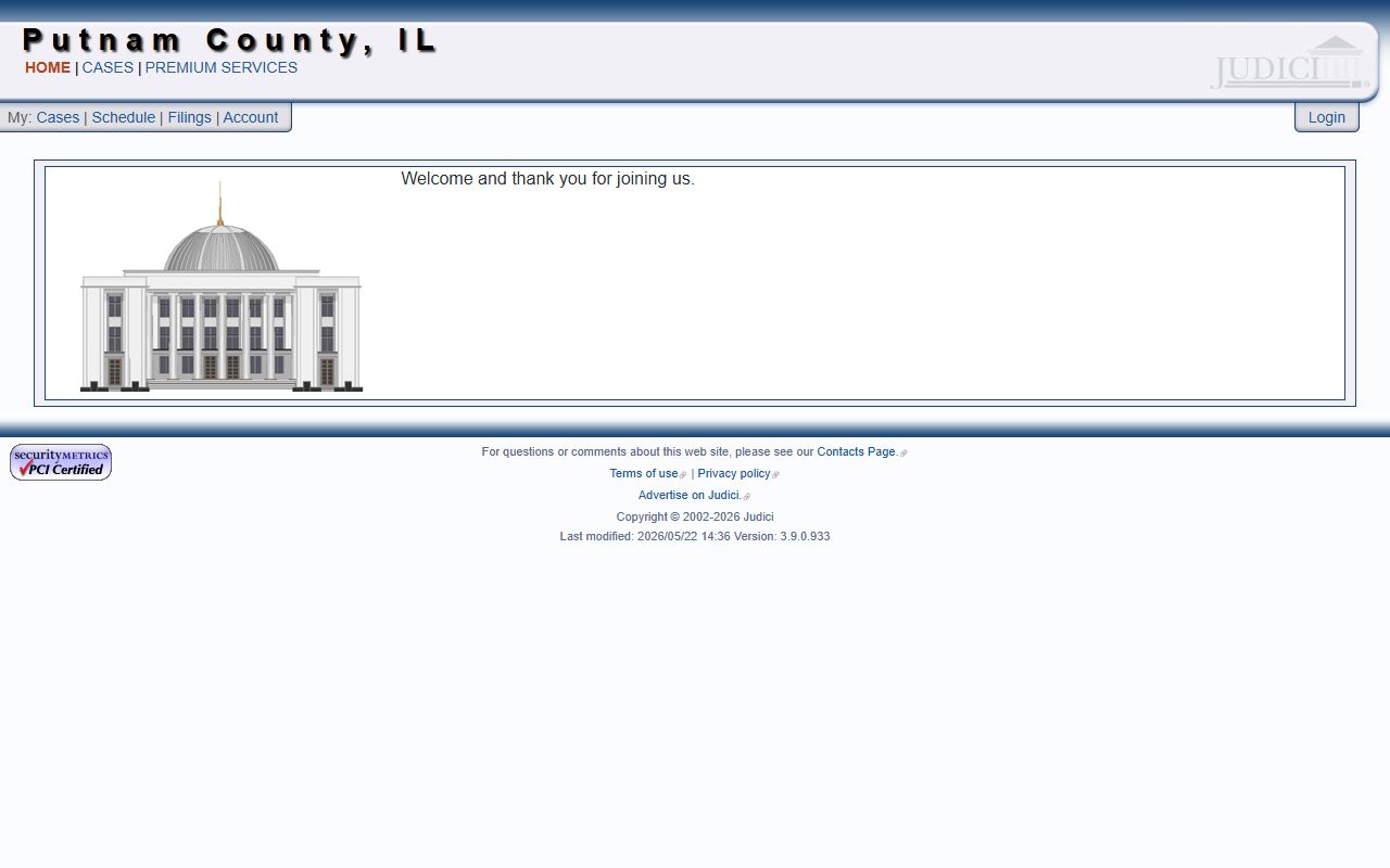 Putnam County Judici landing page for court records after a jail arrest
