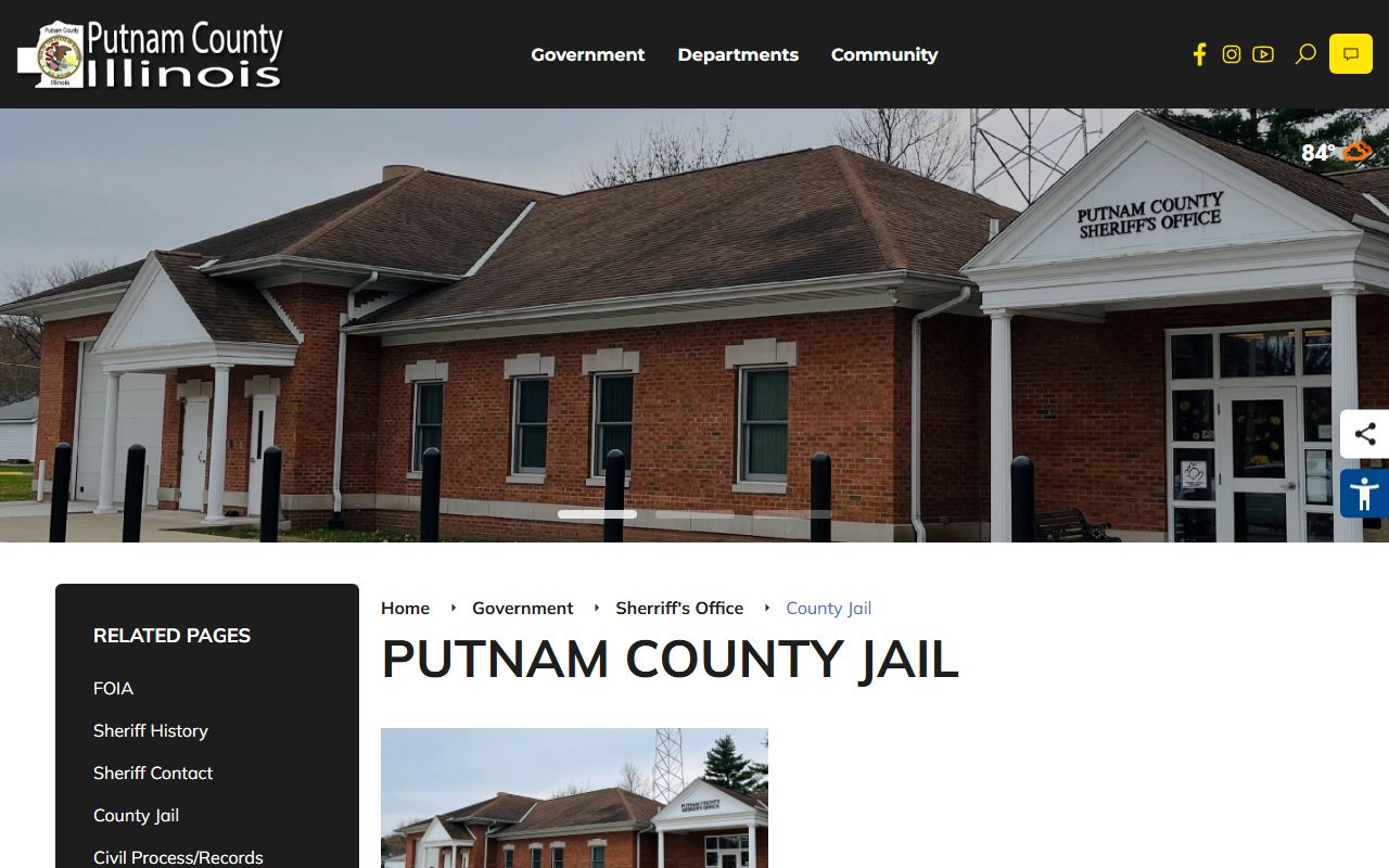 Putnam County Jail page showing the inmate population and facility rules