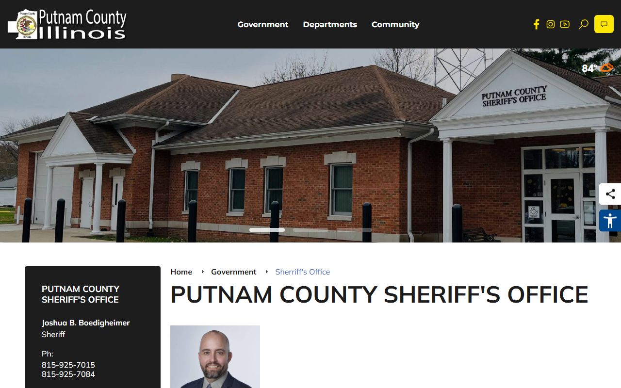 Putnam County Sheriff's Office homepage, source for jail booking photos
