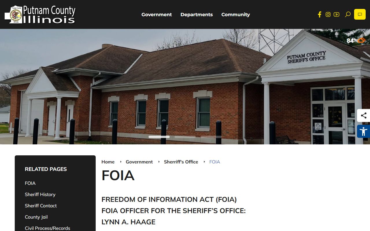 Putnam County Sheriff FOIA page for inmate and prisoner records